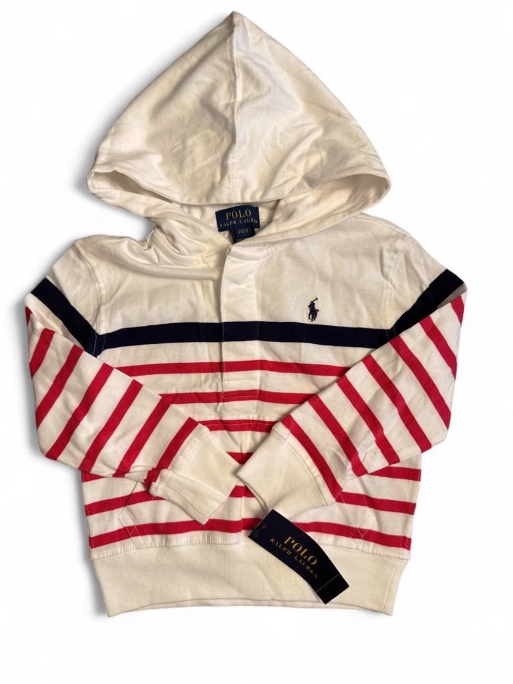 Ralph Lauren Kids Cream, Red & Navy Striped Hoodie